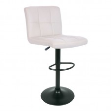LINO Σκαμπό BAR με Πλάτη, Μέταλλο Βαφή Μαύρο, PU Άσπρο, Ρύθμιση Ύψους, Περιστρεφόμενο 2τμχ