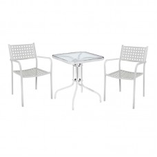 BALENO Set (Table 70x70cm+2 Armchairs CAPRICE) Metal White 1pcs