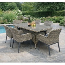HAVANA Set Τραπεζαρία Κήπου ALU,Wicker Grey Brown-Ανθρακί: Τραπέζι 160x90 + 6 Πολυθρόνες 1τμχ