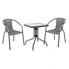 BALENO Set (Table 70x70cm+2 Armchairs) Metal Anthracite/Mixed Grey Wicker 1pcs