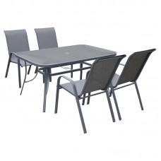 RIO Set(Table 120x70cm+4 Armchairs) Metal Dark Grey/Text.Grey 1pcs