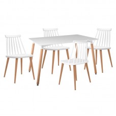LAVIDA-ART Τραπεζαρία: Τραπέζι 120x80 Οξιά/MDF + 4 Καρέκλες Μέταλλο Βαφή Φυσικό PP Άσπρο 1τμχ