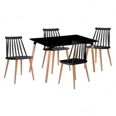 LAVIDA-ART Τραπεζαρία: Τραπέζι 120x80 Οξιά/MDF + 4 Καρέκλες Μέταλλο Βαφή Φυσικό PP Μαύρο 1τμχ