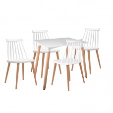 LAVIDA-ART Τραπεζαρία: Τραπέζι 80x80 Οξιά/MDF + 4 Καρέκλες Μέταλλο Βαφή Φυσικό PP Άσπρο 1τμχ