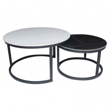 TERRY Set2 Τραπεζάκια Σαλονιού , Μέταλλο Βαφή Μαύρο, Sintered Stone White-Black Marble 1τμχ