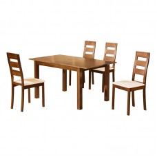MILLER Set Τραπεζαρία Κουζίνας Ξύλινη: Επεκτεινόμενο Τραπέζι+ 4 Καρέκλες Honey Oak-PVC Εκρού 1τμχ