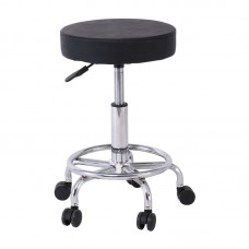 GLORY Σκαμπό με υποπόδιο, Βάση Χρώμιο, PU Μαύρο, Περιστρεφόμενο, Τροχήλατο 1τμχ