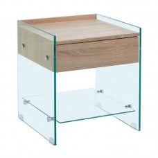 GLASSER Wood Κομοδίνο Διάφανο Γυαλί 10mm - με Συρτάρι Απόχρωση Δρυς 1τμχ