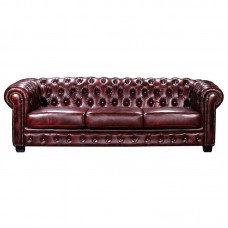 CHESTERFIELD 689 Καναπές 4Θέσιος Σαλονιού Καθιστικού, Δέρμα Απόχρωση Antique Red 1τμχ