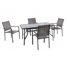 LANSON - RIO Set Τραπεζαρία Μέταλλο Ανθρακί, Textilene Γκρι: Τραπέζι + 4 Πολυθρόνες 1τμχ