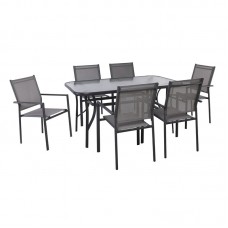 LANSON - RIO Set Τραπεζαρία Μέταλλο Ανθρακί, Textilene Γκρι: Τραπέζι + 6 Πολυθρόνες 1τμχ