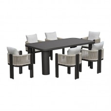 BOSTON Dining Set Τραπεζαρία Κήπου Βεράντας: Τραπέζι + 6 Πολυθρόνες Alu Ανθρακί - Μπεζ 1τμχ
