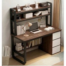 ΓΡΑΦΕΙΟ Η/Υ 3 Συρτάρια 3 Ράφια Μέταλλο Βαφή Μαύρο, MDF Απόχρωση Καρυδί 1τμχ