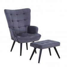 LOBBY Πολυθρόνα - Μπερζέρα με Σκαμπό - Υποπόδιο, Μέταλλο Μαύρο, Ύφασμα Velure Σκ.Γκρι 1τμχ