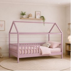DREAM τ.Montessori Παιδικό Κρεβάτι με Στρώμα 90x190/19cm, Ξύλο Πεύκου Απόχρωση Ροζ 1τμχ