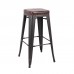 RELIX Σκαμπό BAR, Μέταλλο Βαφή Antique Black, PU Σκούρο Καφέ, Στοιβαζόμενο 1τμχ