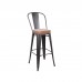 RELIX Σκαμπο BAR με Πλάτη, Μέταλλο Βαφή Antique Black, Κάθισμα PU Απόχρωση Camel 1τμχ