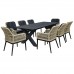 ALLEY Set Τραπεζαρία ALU Ανθρακί-Rope Φυσικό: Τραπέζι 220x94 + 8 Πολυθρόνες με Μαξιλ 1τμχ